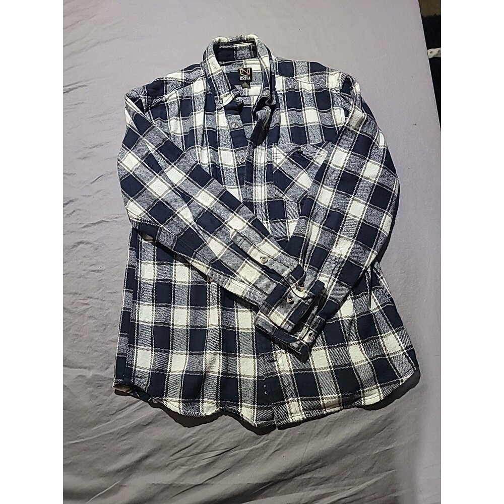 Noble Outfitters Dark Blue Plaid Button Up Flannel Heavy Men's Size Medium Reg
